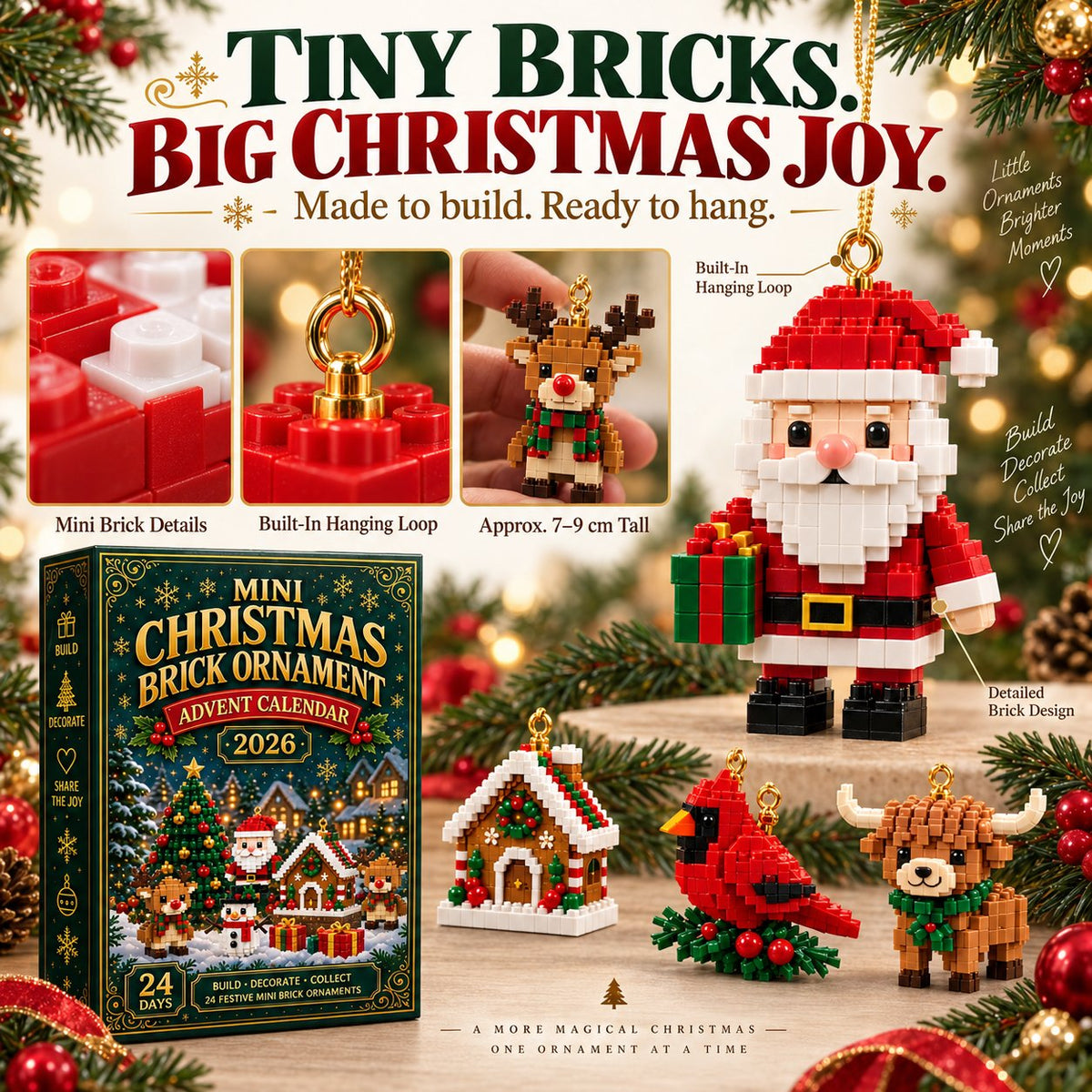 ⏳ Last Day 49% OFF – 🎄24-Day Mini Christmas Brick Ornament Advent Calendar