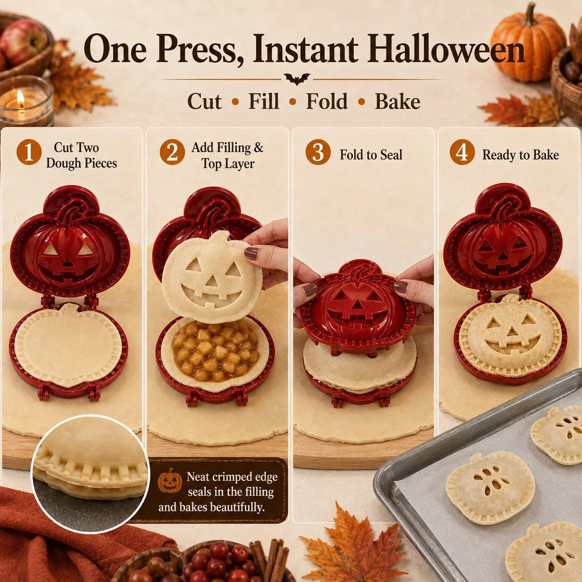 🎃 8-Piece Halloween Mini Hand Pie Mold Set - 👻 Ghost
