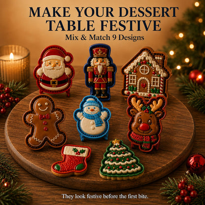 ⏳ Last Day50% OFF – 🎄 9-Design Christmas Mini Pie Mold Collection | Reusable Embossed Molds for Shaping Detailed Santa, Snow