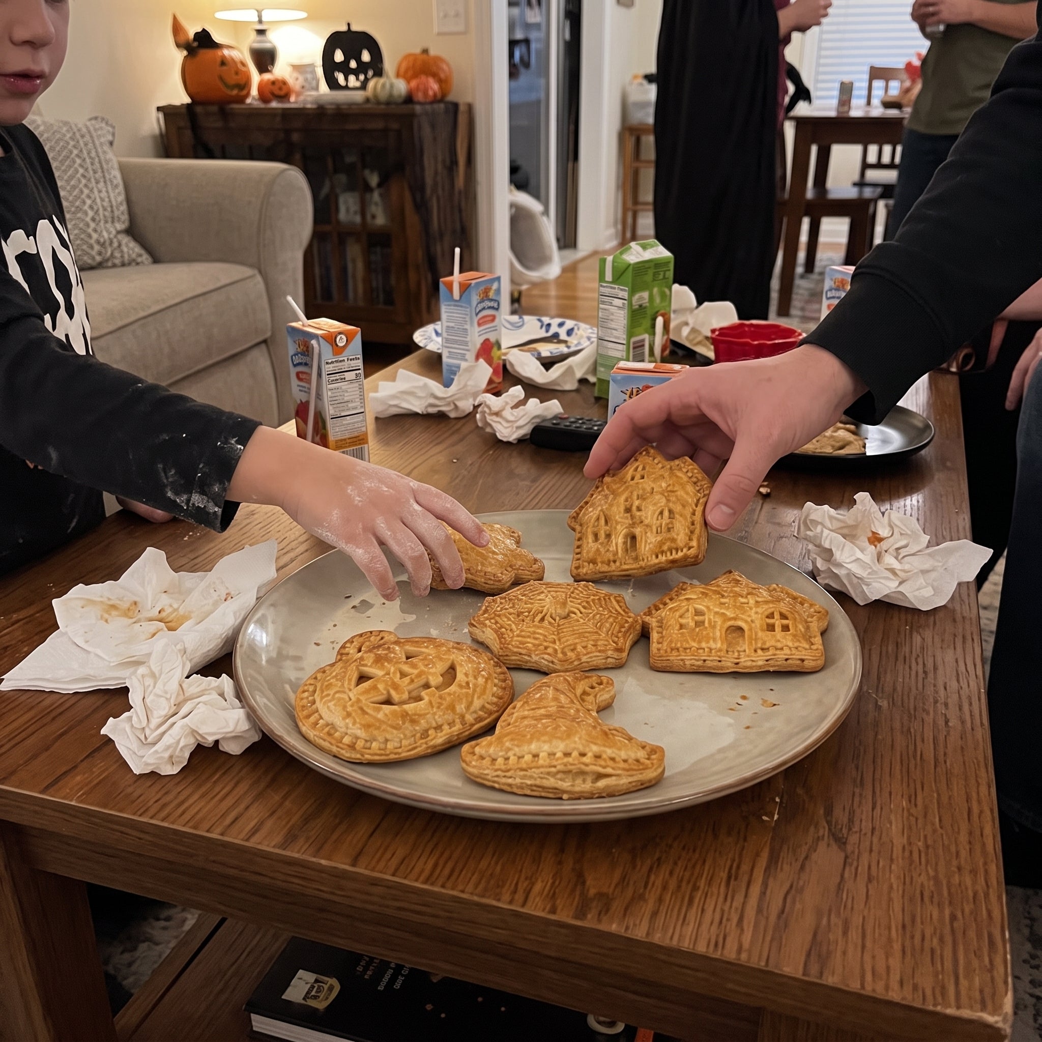 Finished Halloween hand pies being served at home