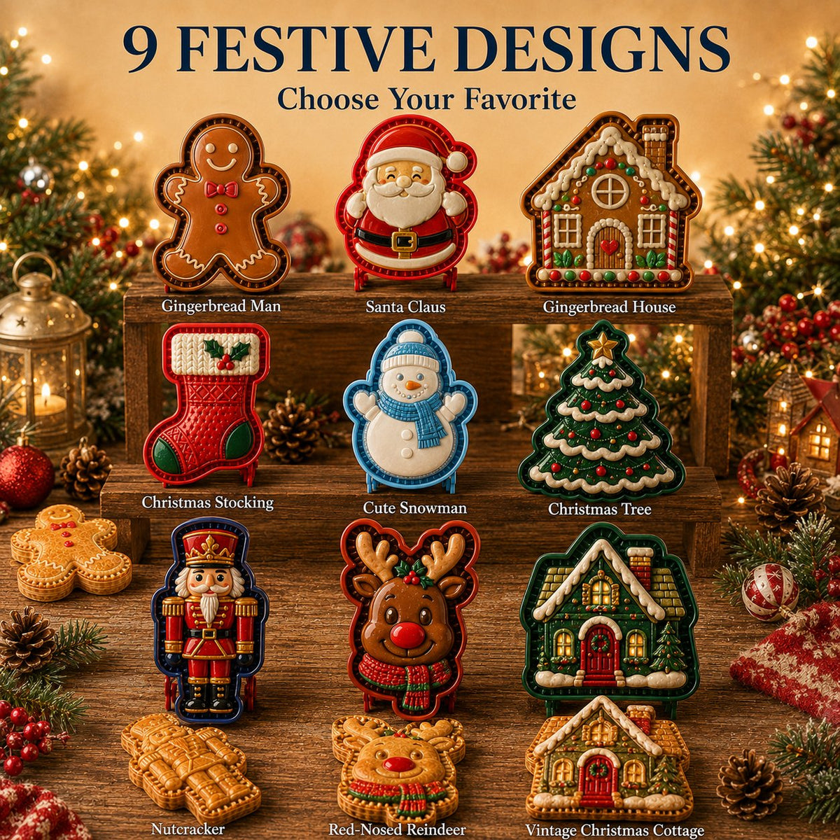 ⏳ Last Day50% OFF – 🎄 9-Design Christmas Mini Pie Mold Collection | Reusable Embossed Molds for Shaping Detailed Santa, Snow